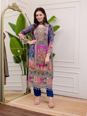 The Kurti and dupatta are made from Chinon fabric