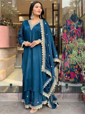 A Multicoloured  print with  work and Dupatta Set