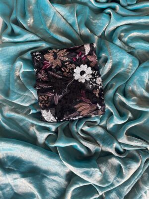 Fluid organza TISSUE SAREE WITH EMBROIDERY DERI WORK BLOUSE LUNCHED