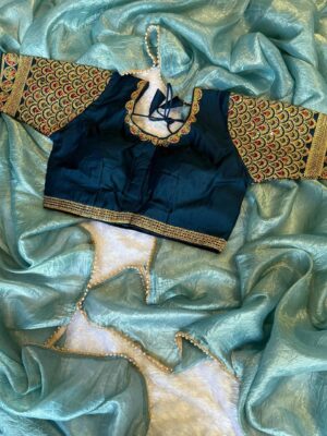 NEW DESIGNER GLASS TISSUE SAREE WITH EMBRODERI WORK