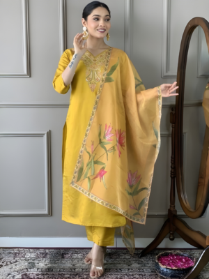 Vastrhouse Embroidered Kurta, Trouser/Pant & Dupatta Set