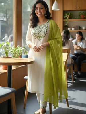 Vastrhouse Embroidered Kurta, Trouser/Pant & Dupatta Set