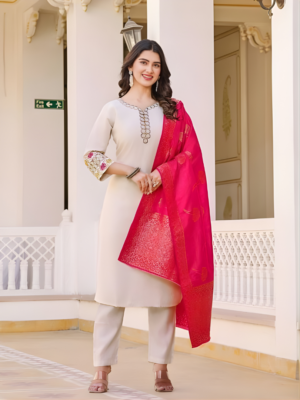 Vastrhouse Embroidered Kurta, Trouser/Pant & Dupatta Set