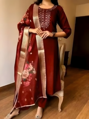 Vastrhouse Embroidered Kurta, Trouser/Pant & Dupatta Set