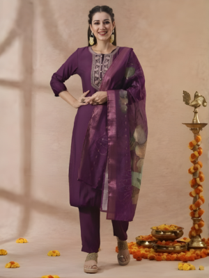 Vastrhouse Embroidered Kurta, Trouser/Pant & Dupatta Set
