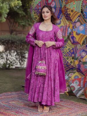 Graceful digital print gown with plazo dupatta