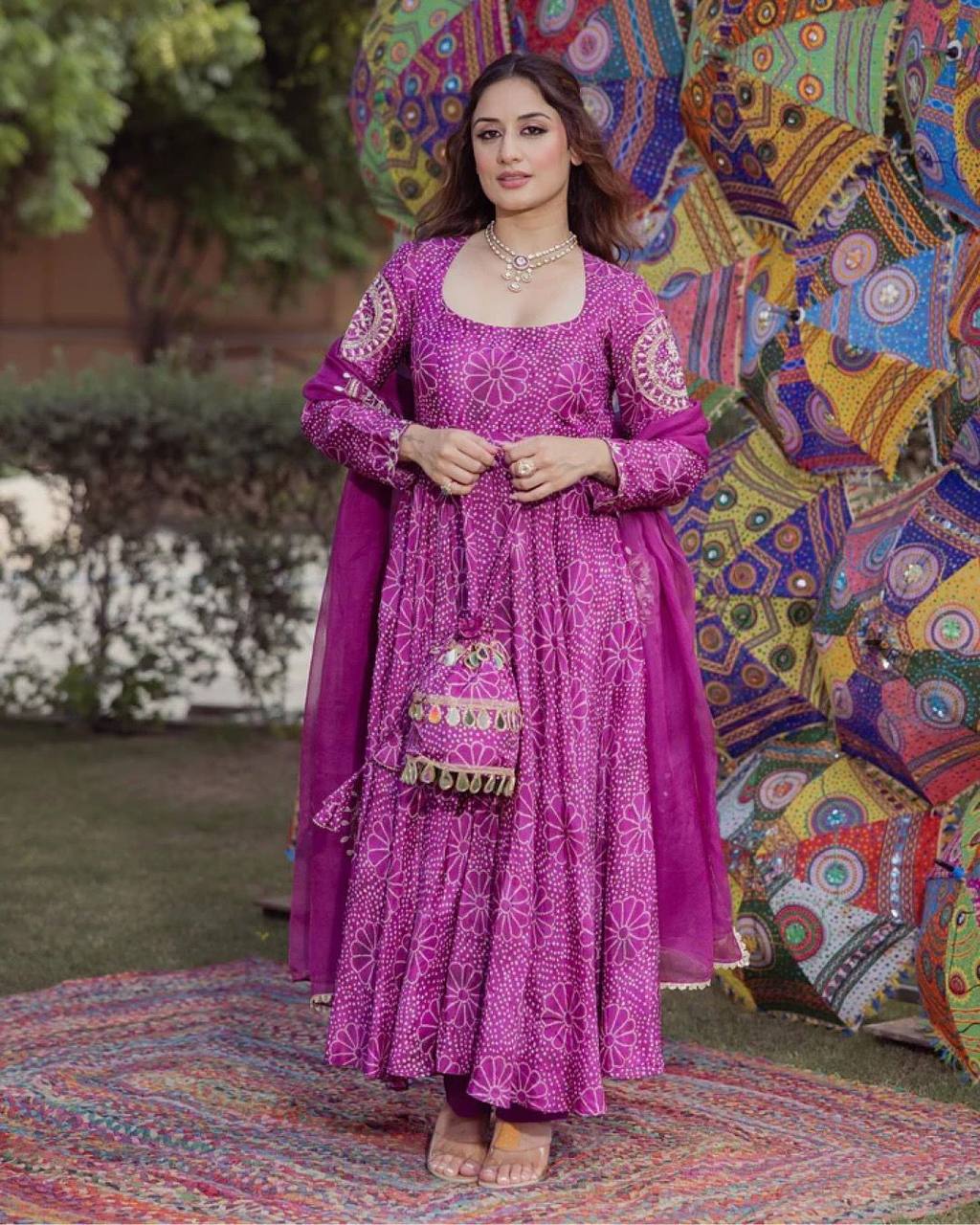 Graceful digital print gown with plazo dupatta