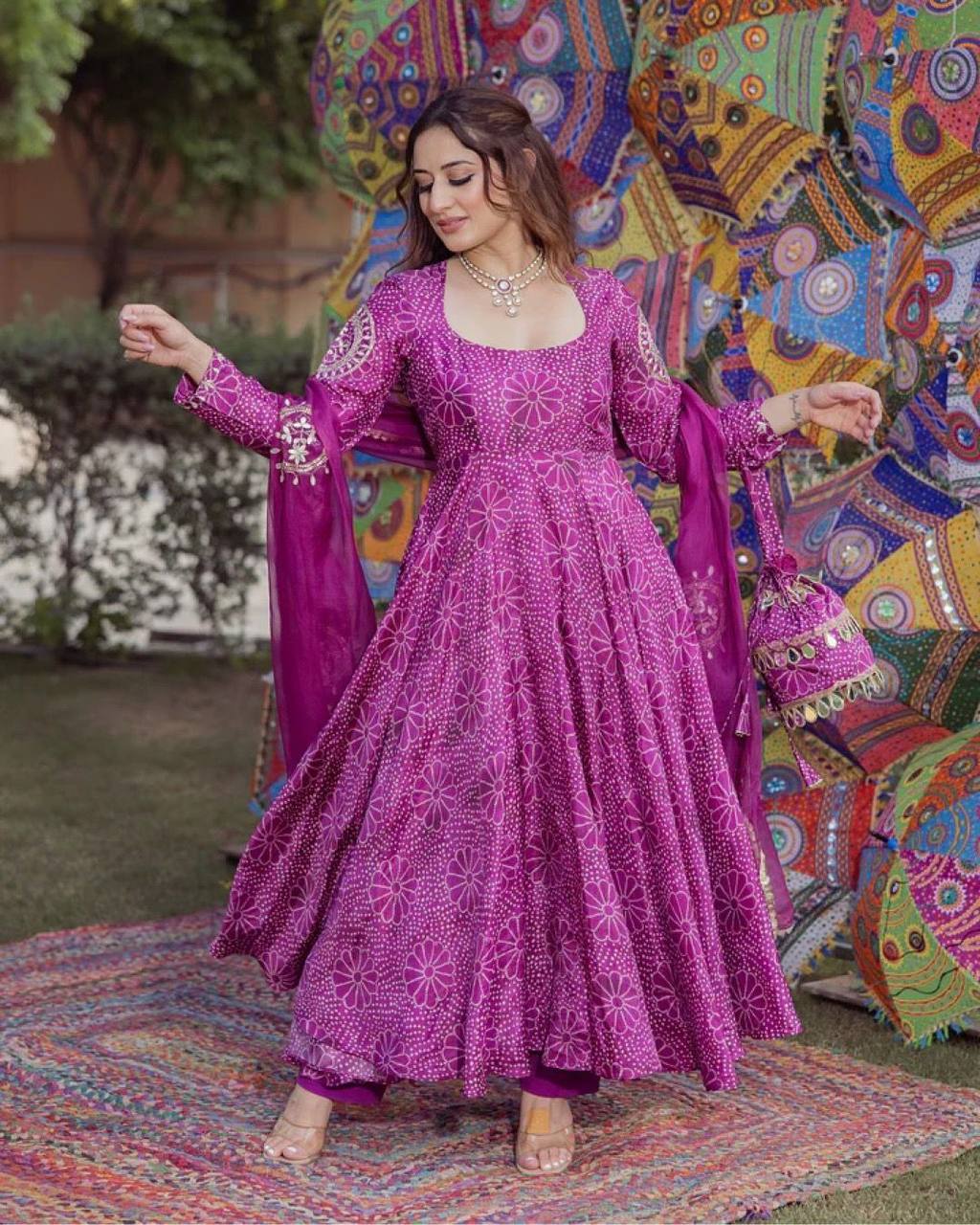 Graceful digital print gown with plazo dupatta - Image 6