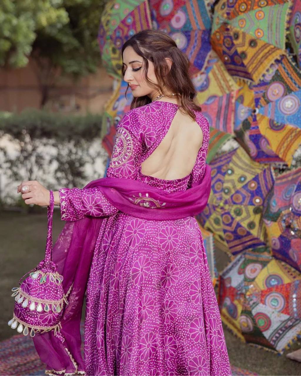 Graceful digital print gown with plazo dupatta - Image 7