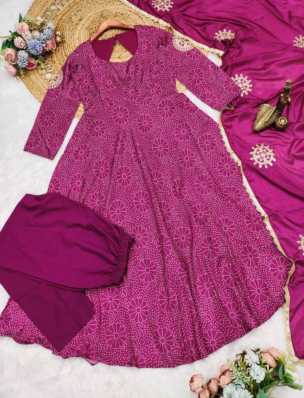 Graceful digital print gown with plazo dupatta - Image 3