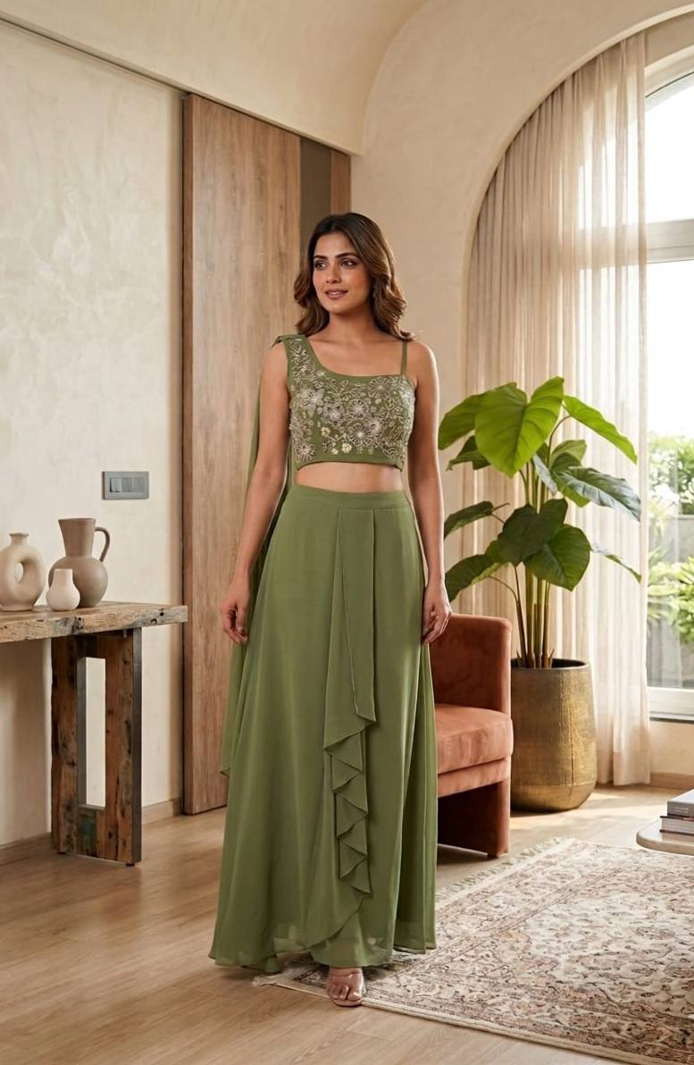 Premium Fox Georgette with intricate embroidery & sequin work