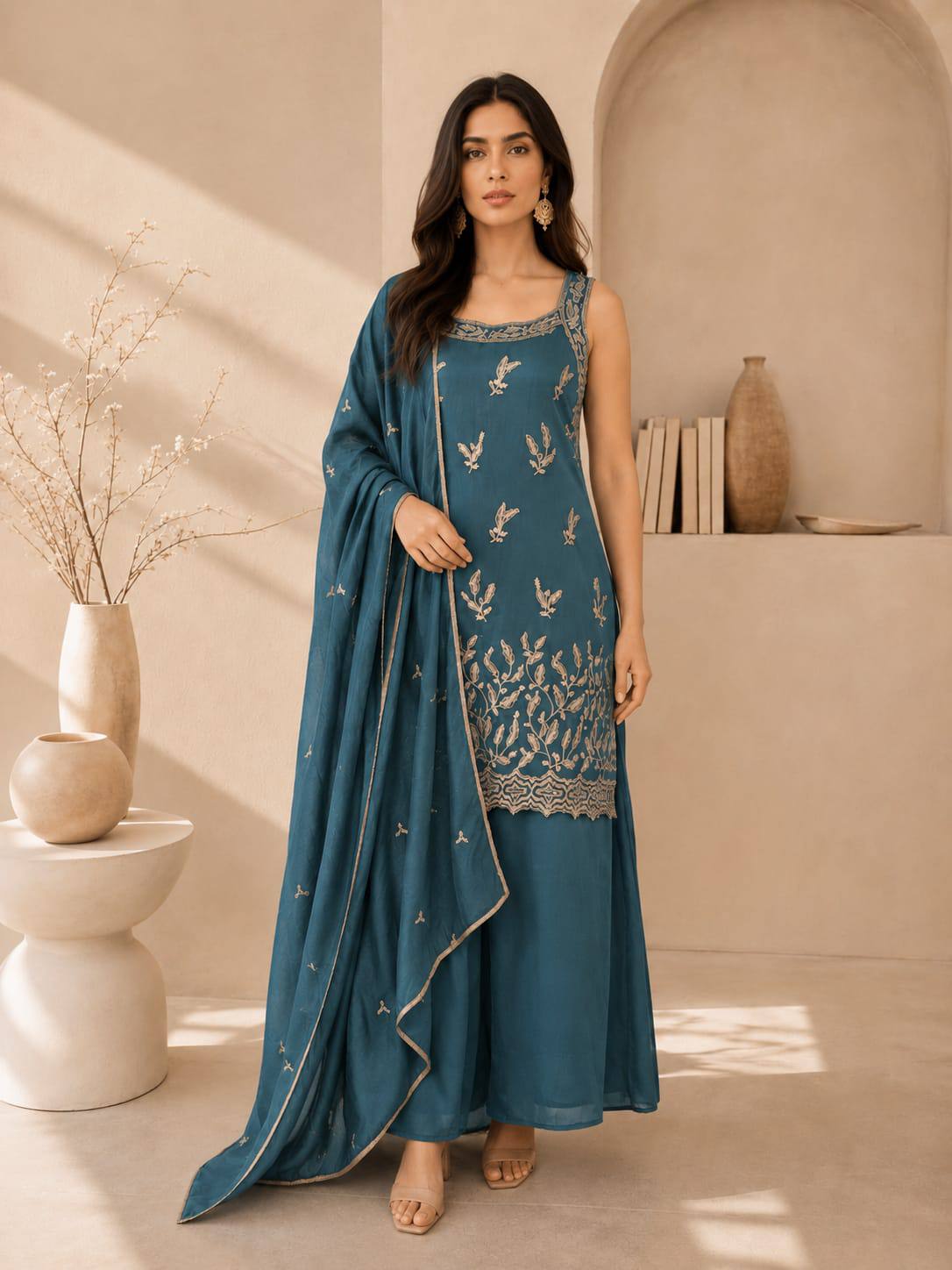 VICHITRA Silk With Rich Embroidery & Sequence Work Set For Women - Image 2