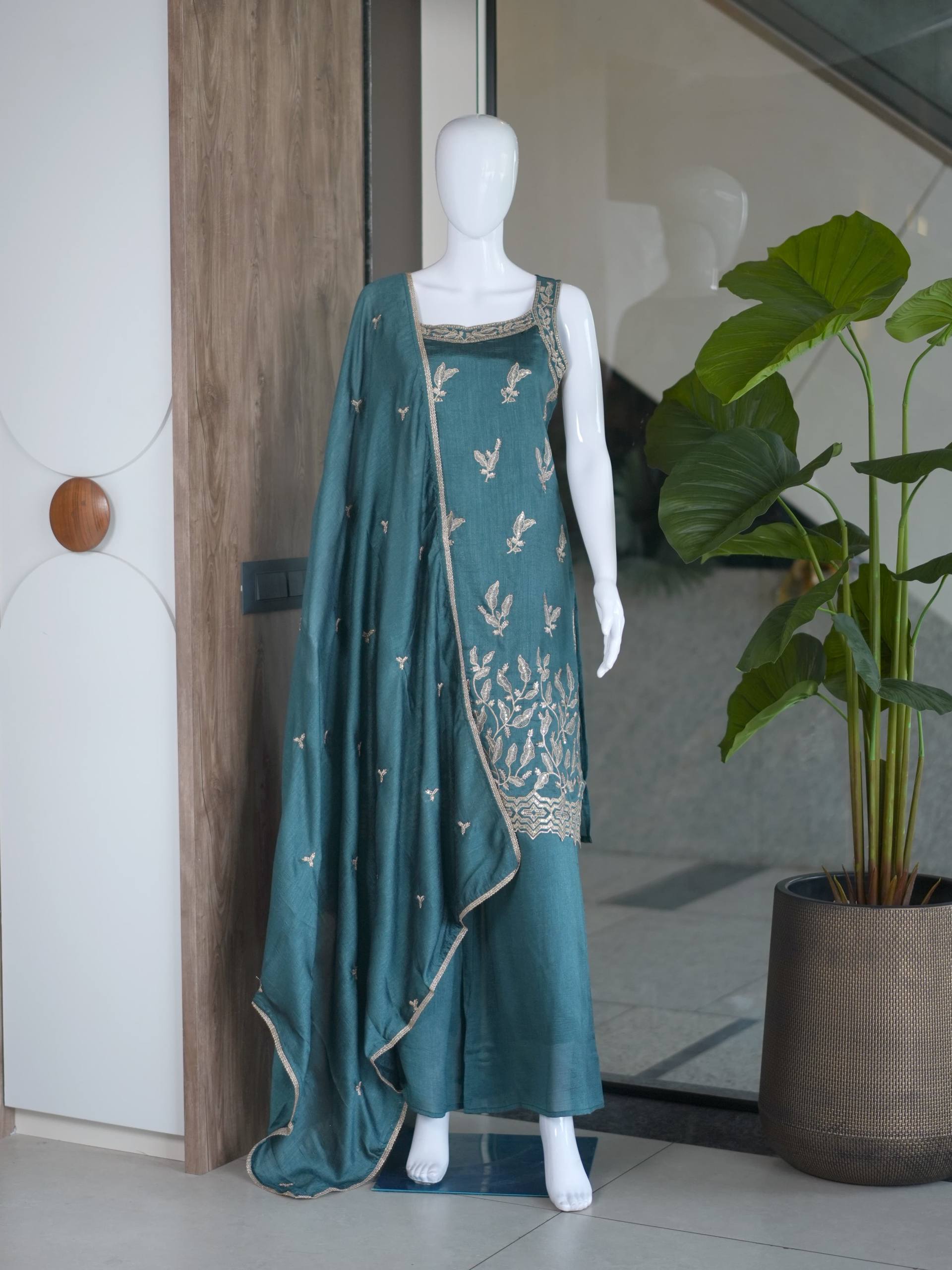 VICHITRA Silk With Rich Embroidery & Sequence Work Set For Women - Image 4