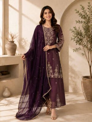 Cosmos Embroidered With SequenceKurta Set