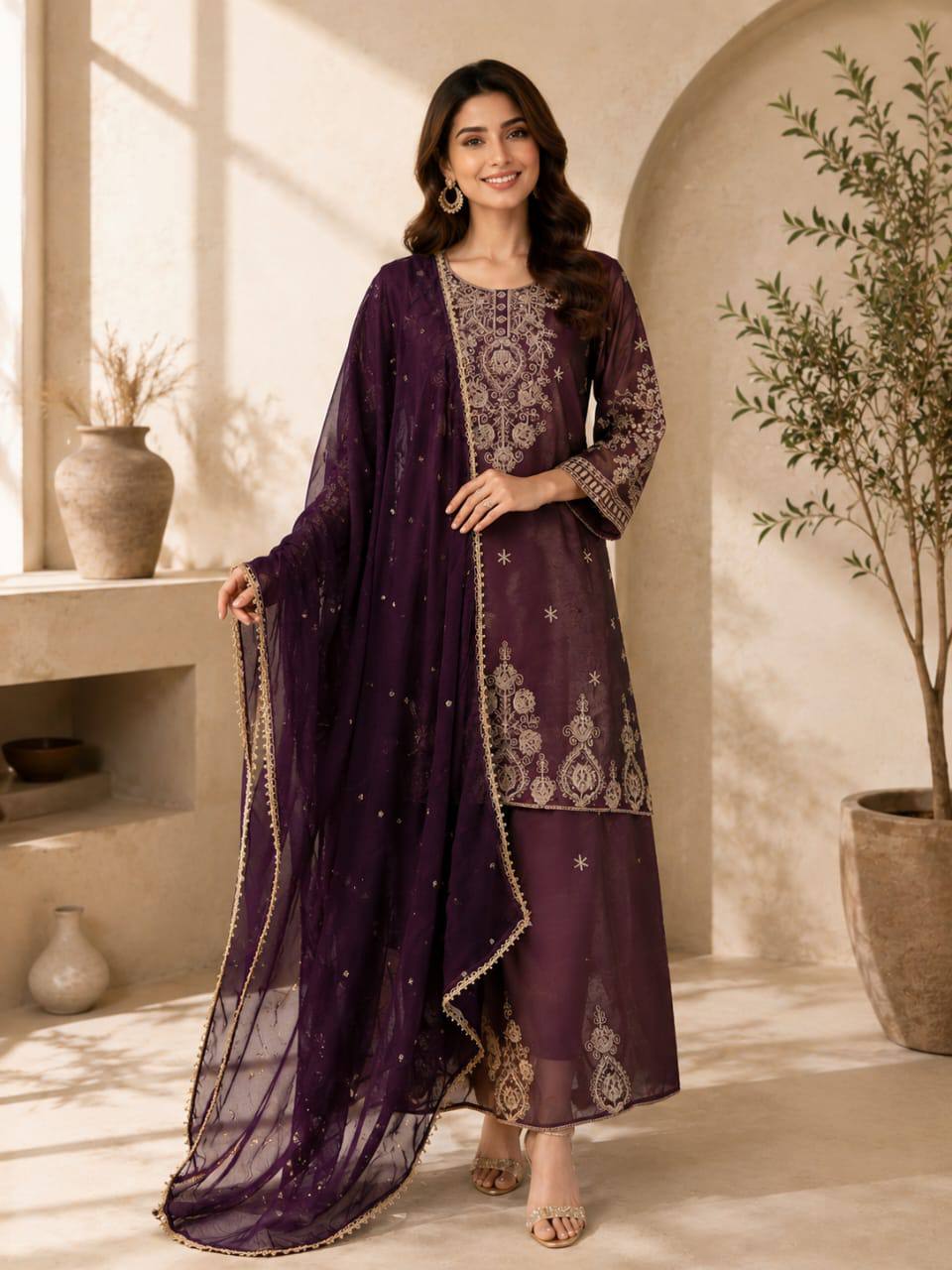 VICHITRA Silk With Rich Embroidery & Sequence Work Set For Women - Image 2