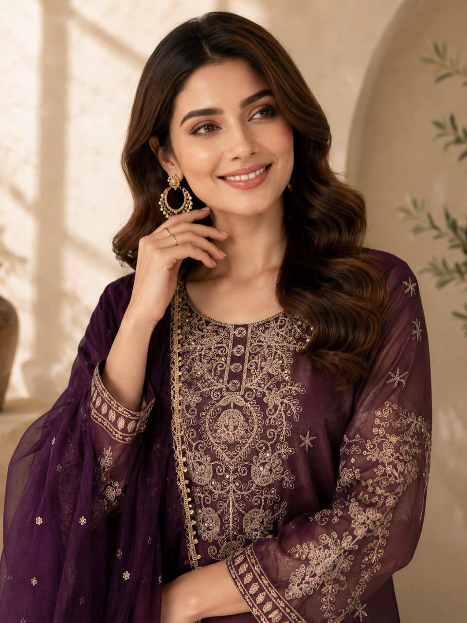 VICHITRA Silk With Rich Embroidery & Sequence Work Set For Women - Image 4