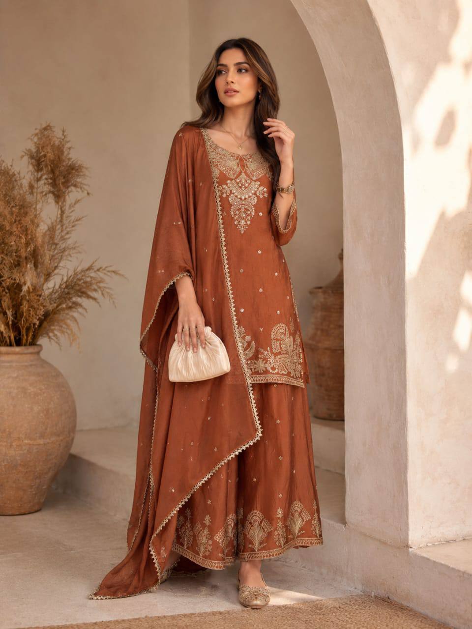 Vichitra Silk With Rich Embroidery & Sequence Work Set For Women - Image 2