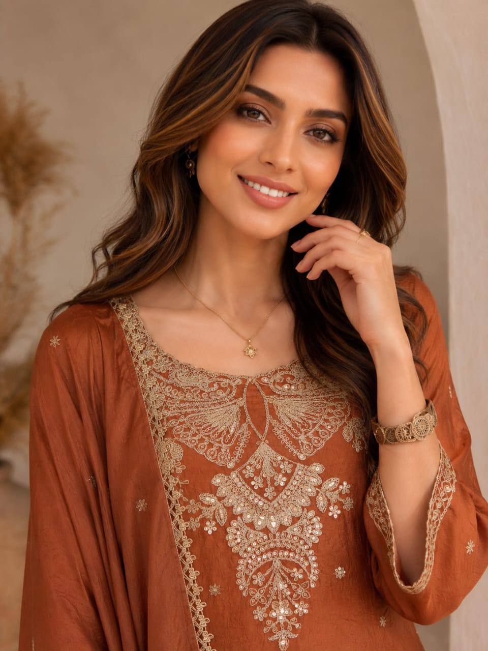 Vichitra Silk With Rich Embroidery & Sequence Work Set For Women - Image 4