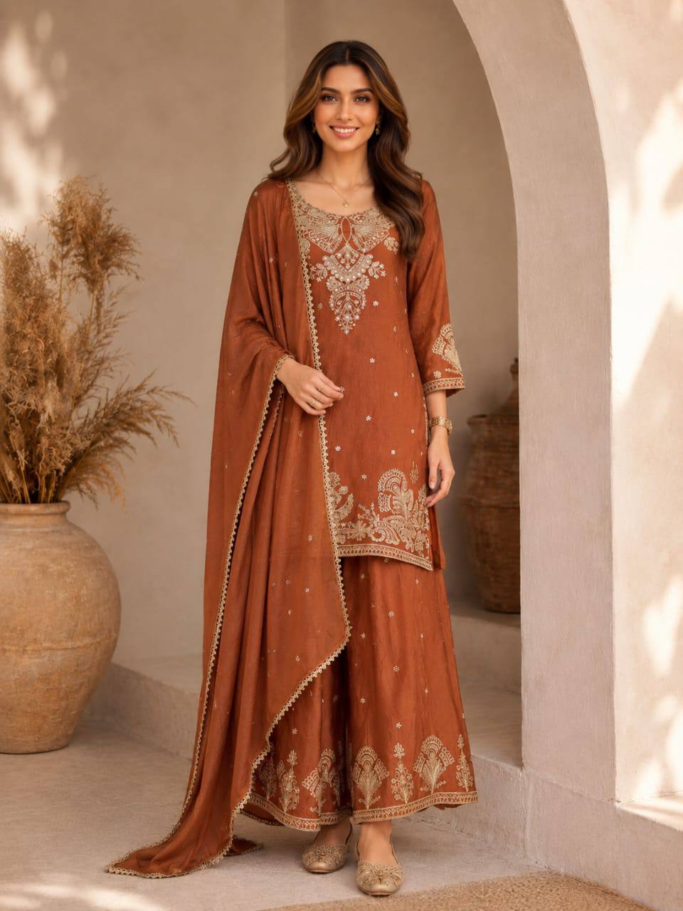 Vichitra Silk With Rich Embroidery & Sequence Work Set For Women