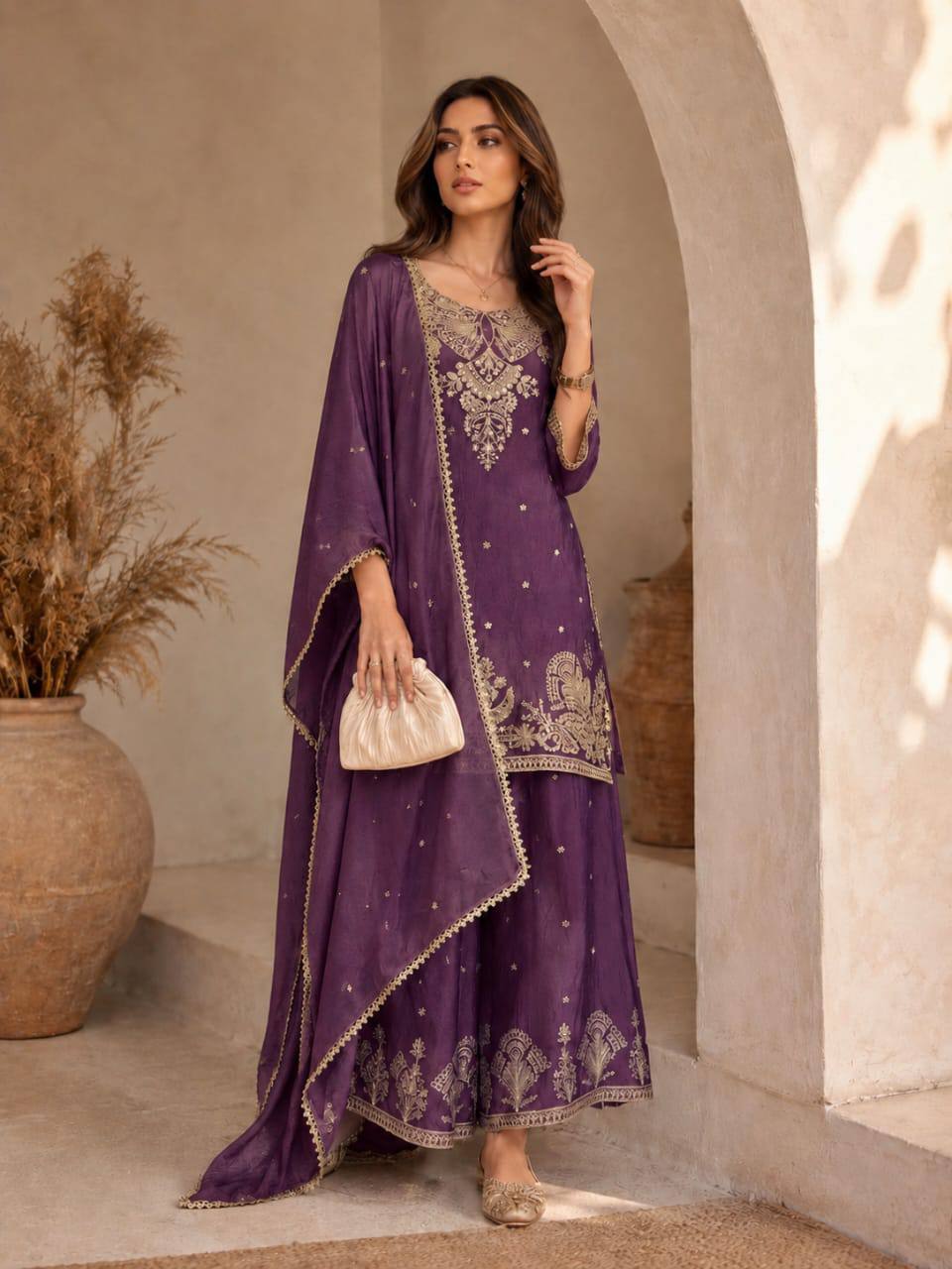 Vichitra Silk With Rich Embroidery & Sequence Work Set For Women - Image 8