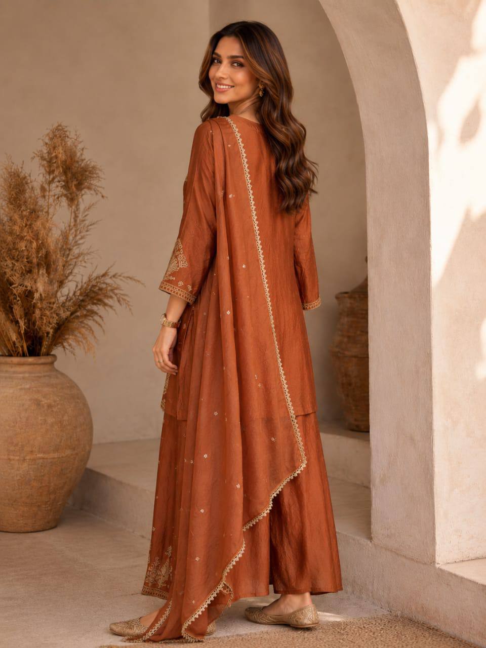 Vichitra Silk With Rich Embroidery & Sequence Work Set For Women - Image 3