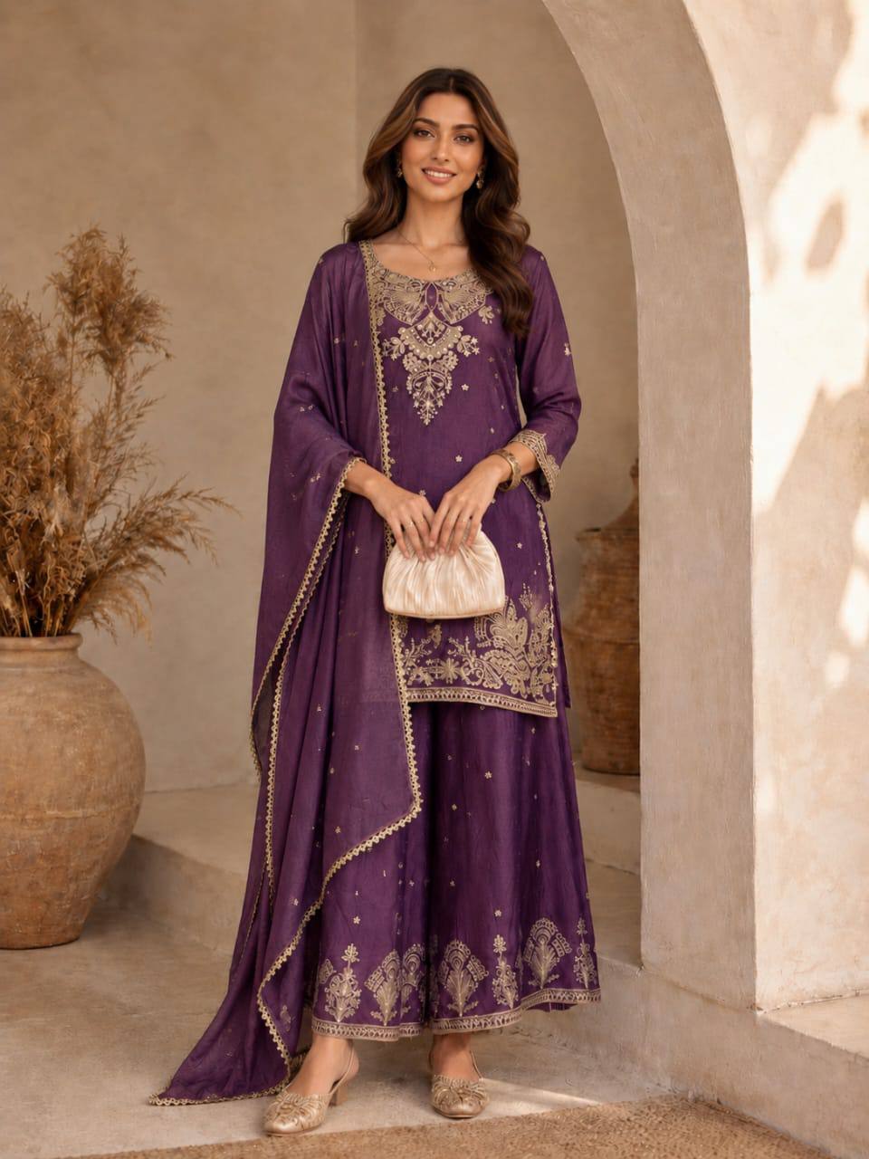 Vichitra Silk With Rich Embroidery & Sequence Work Set For Women - Image 9