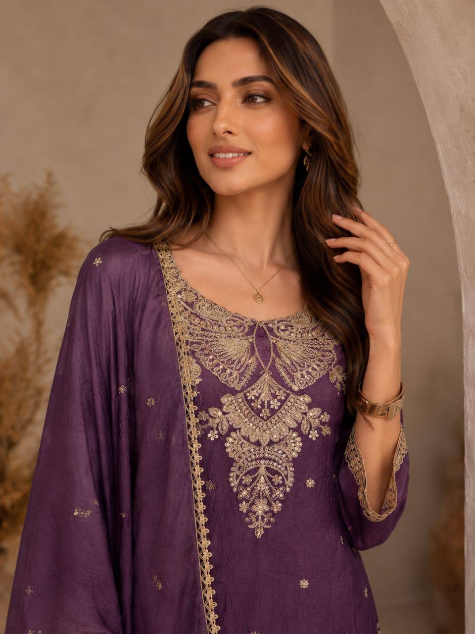 Vichitra Silk With Rich Embroidery & Sequence Work Set For Women - Image 10