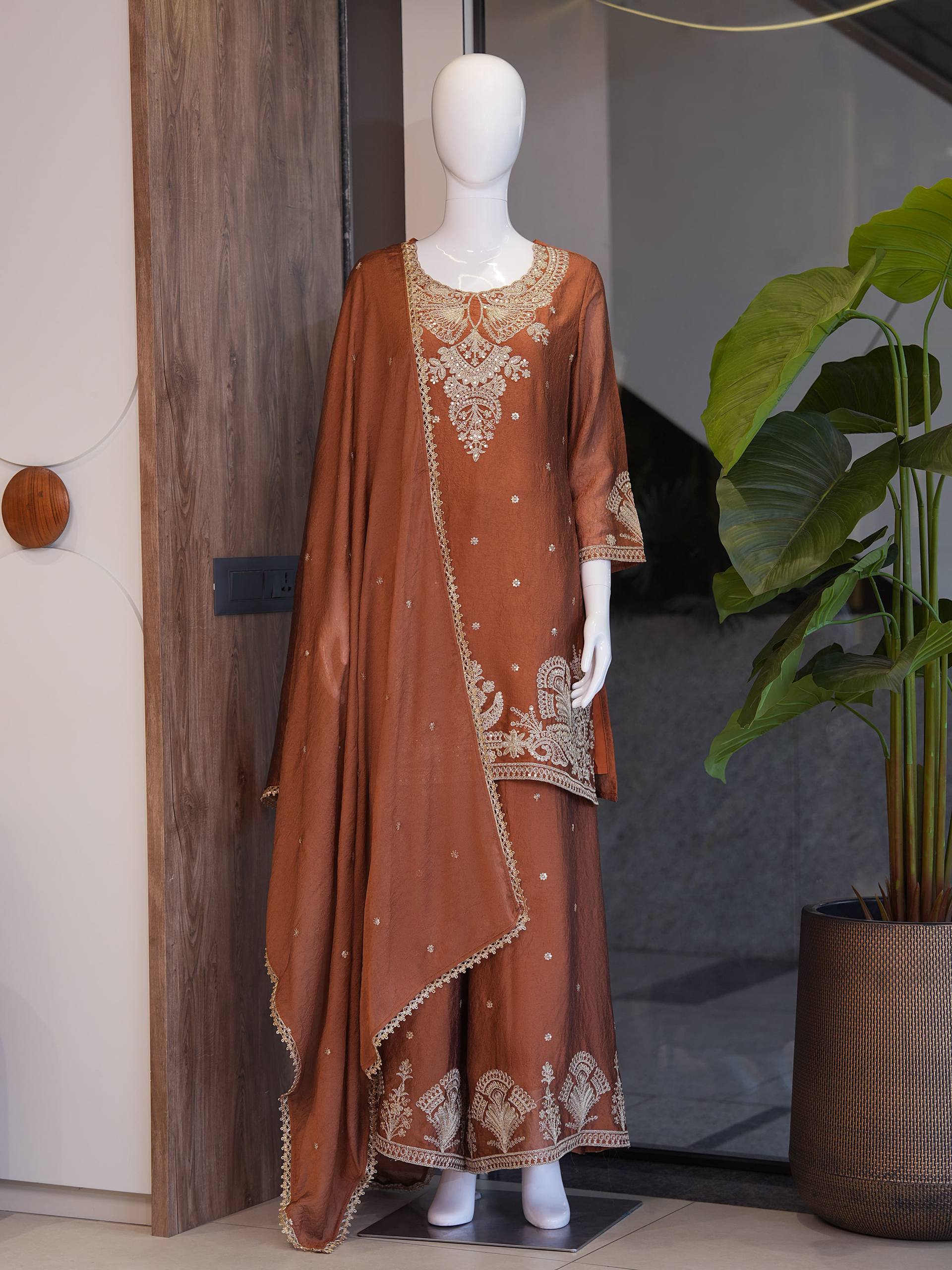 Vichitra Silk With Rich Embroidery & Sequence Work Set For Women - Image 5