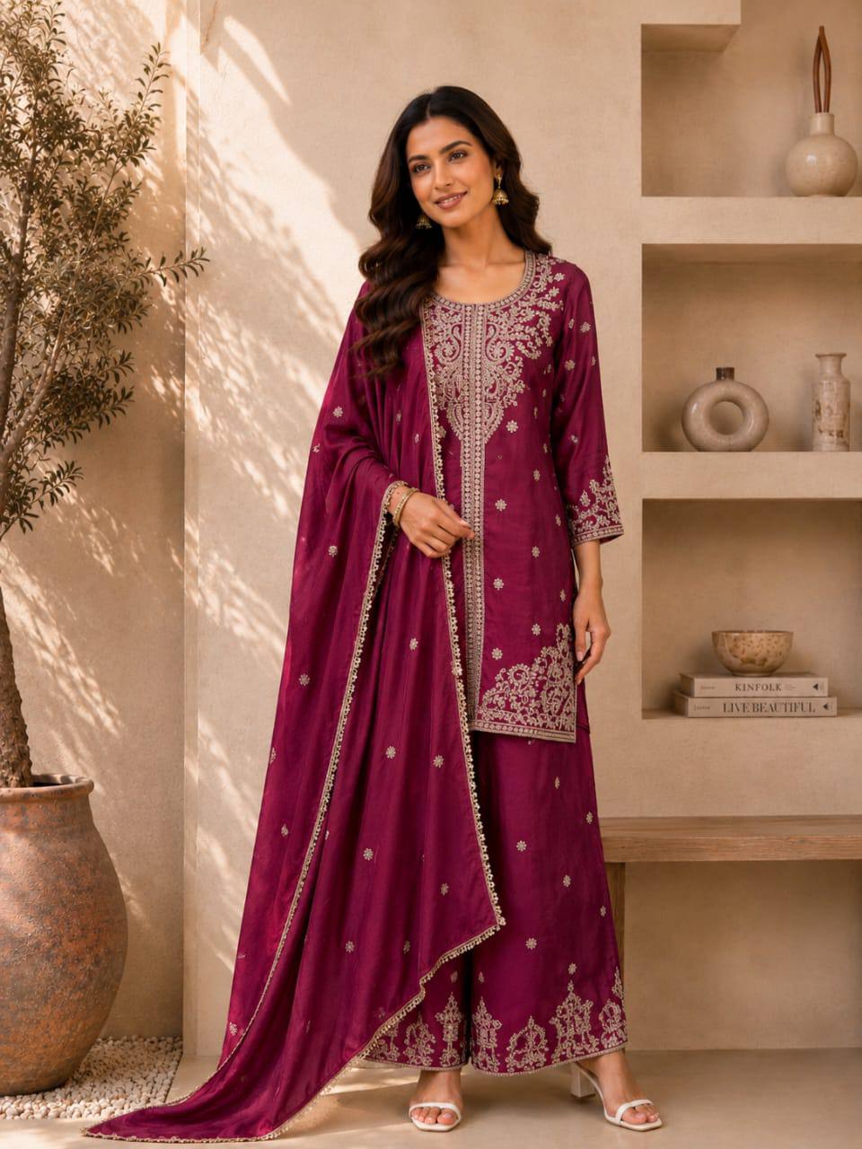 Premium Vichitra silk with Heavy Embroidery & Sequence Work - Image 8