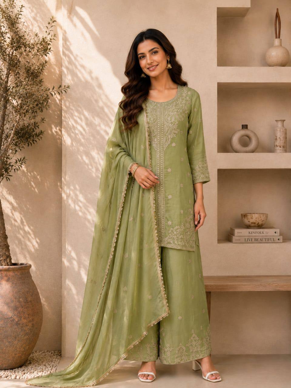 Premium Vichitra silk with Heavy Embroidery & Sequence Work - Image 2