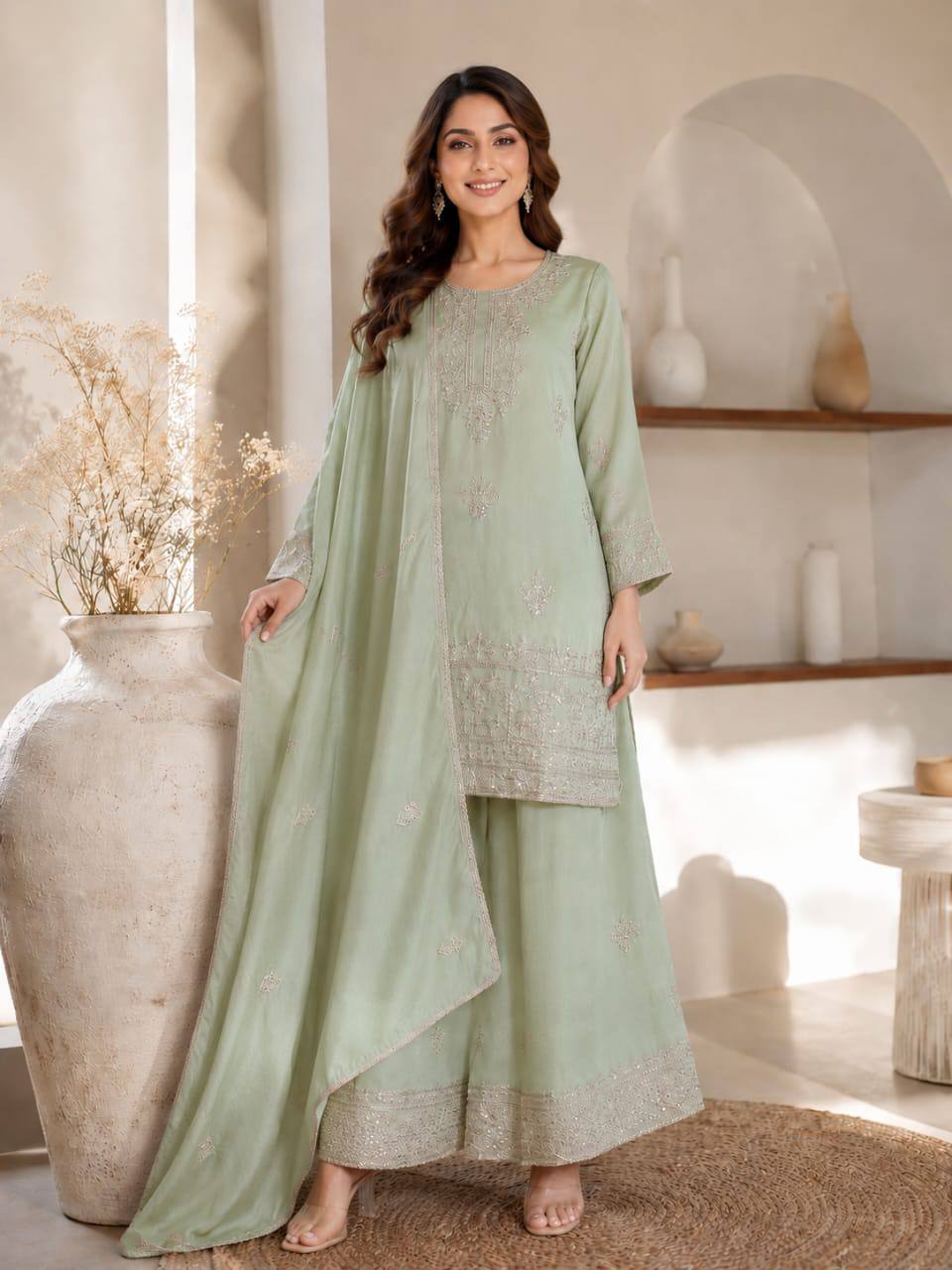 Premium VICHITRA SILK with Heavy Embroidery & Sequence Work ✨