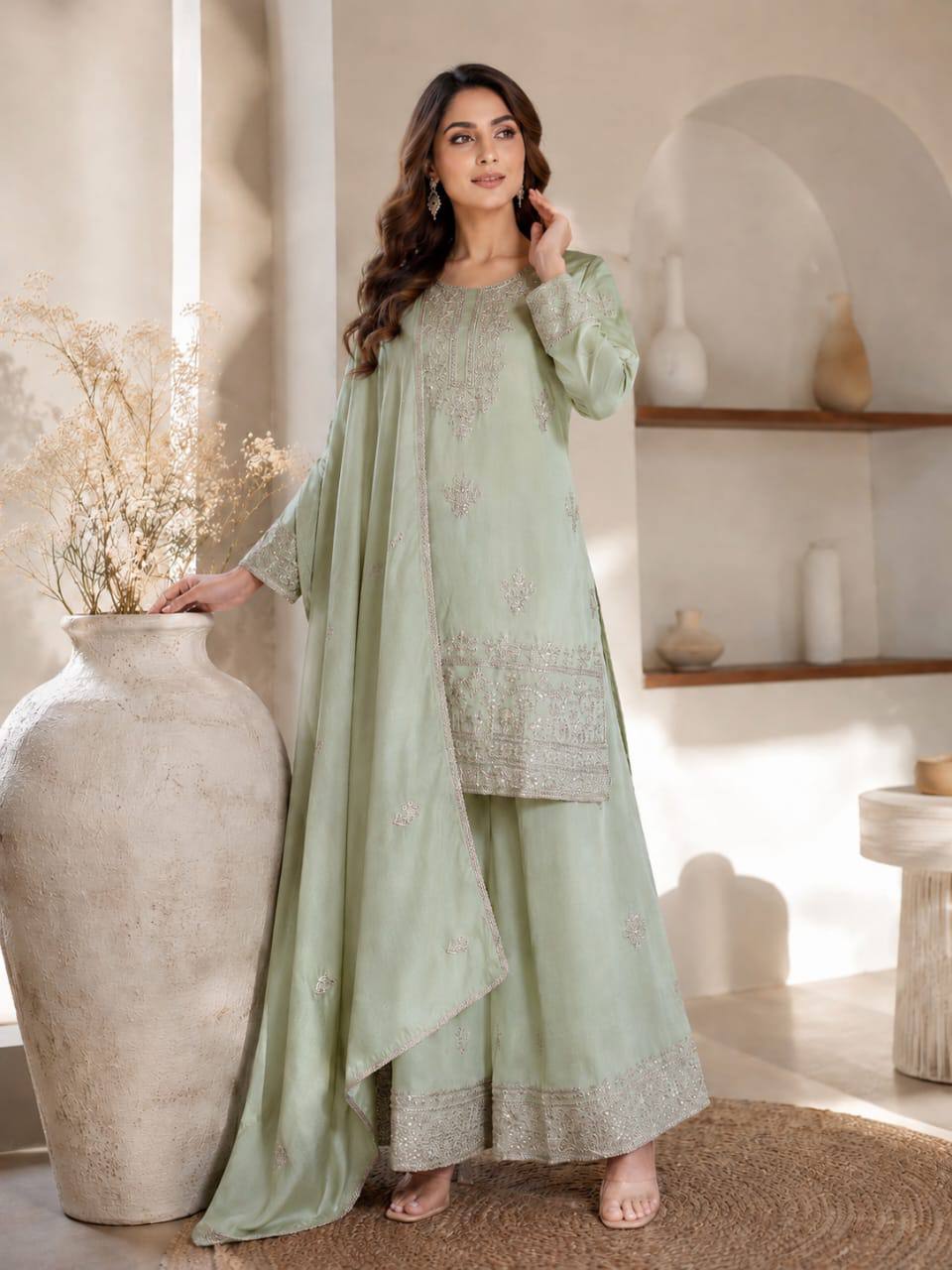Premium VICHITRA SILK with Heavy Embroidery & Sequence Work ✨ - Image 4