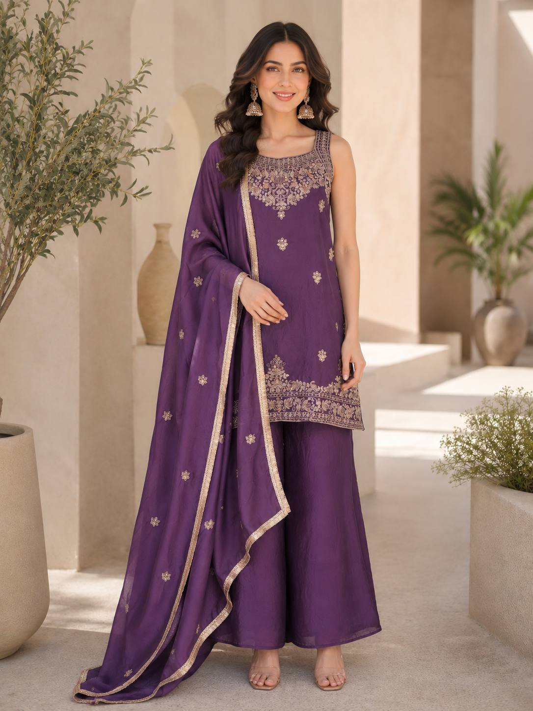 Premium Rangoli Crush Fabric with rich embroidery & sequence work For Women