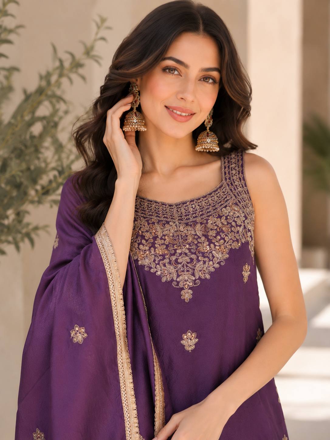 Premium Rangoli Crush Fabric with rich embroidery & sequence work For Women - Image 2