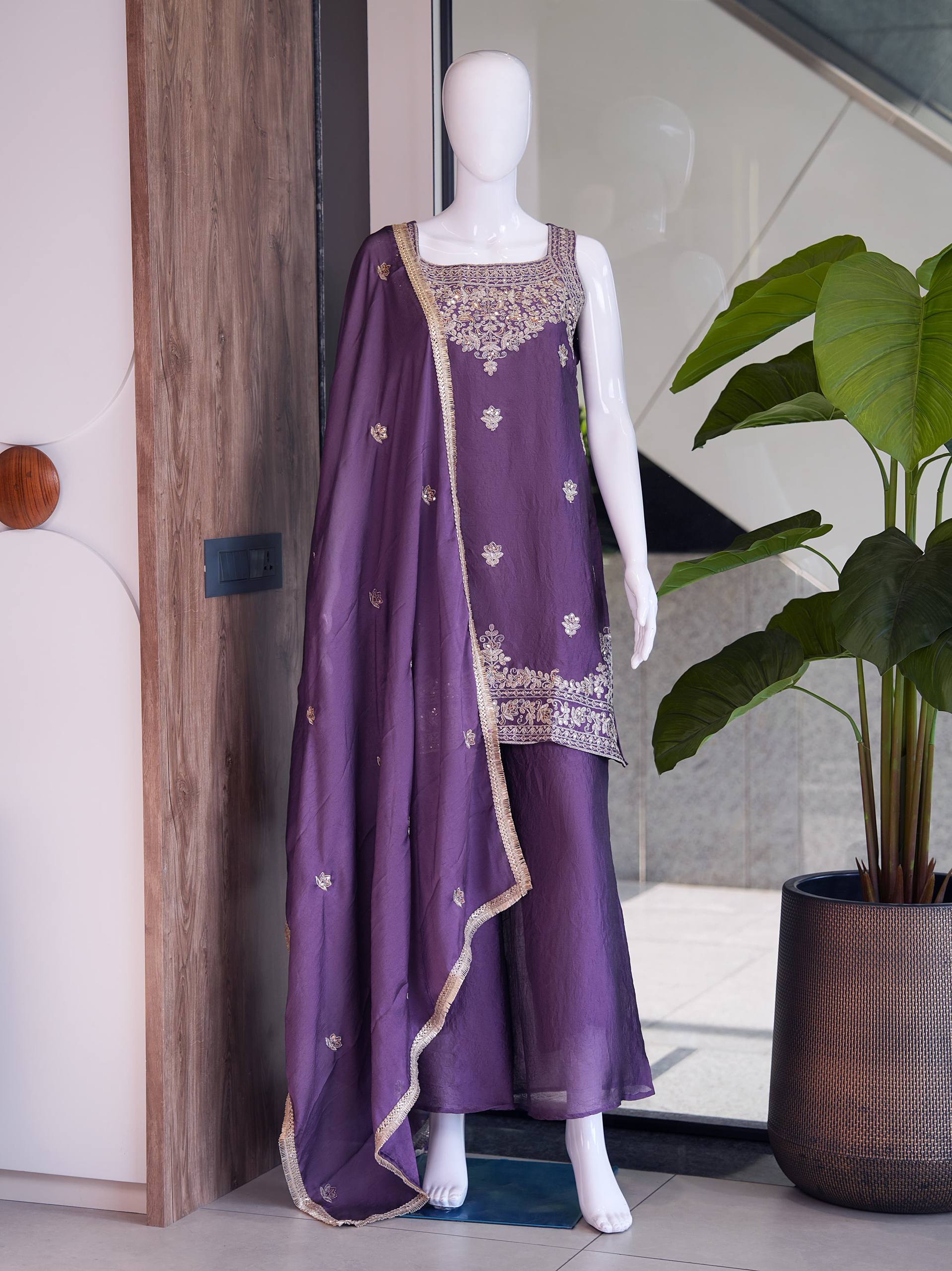 Premium Rangoli Crush Fabric with rich embroidery & sequence work For Women - Image 4