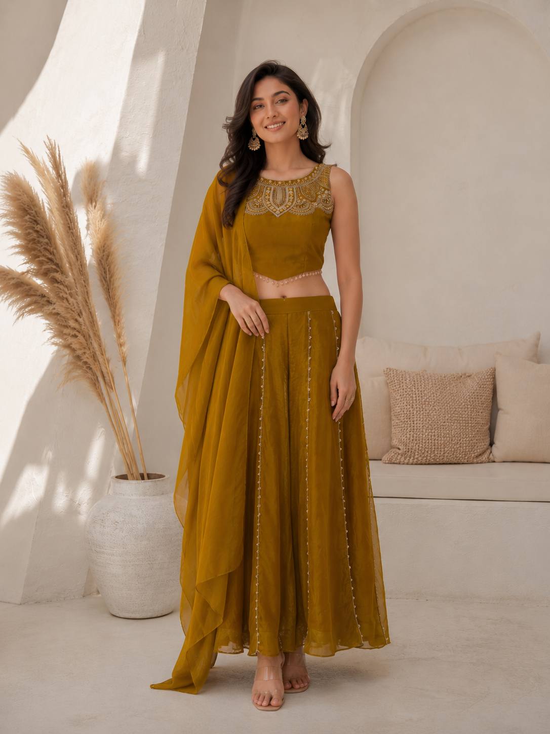 Rich Viscose Satin With Intricate Beads Work & fine Hand Work Embroidery - Image 7
