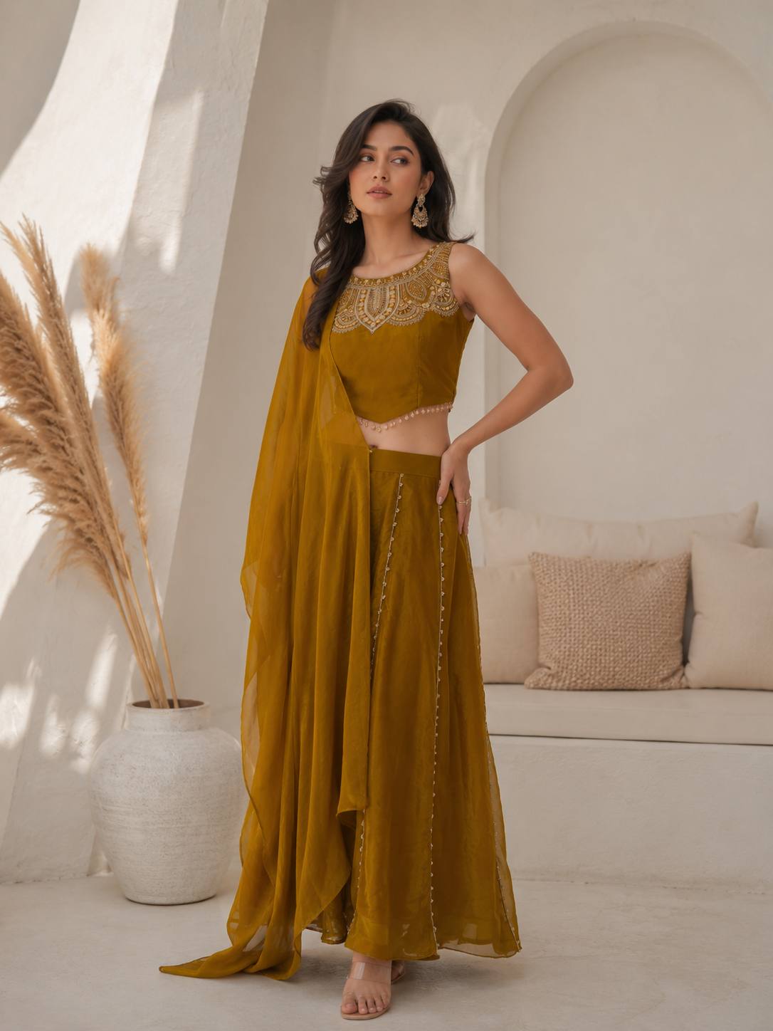Rich Viscose Satin With Intricate Beads Work & fine Hand Work Embroidery - Image 8