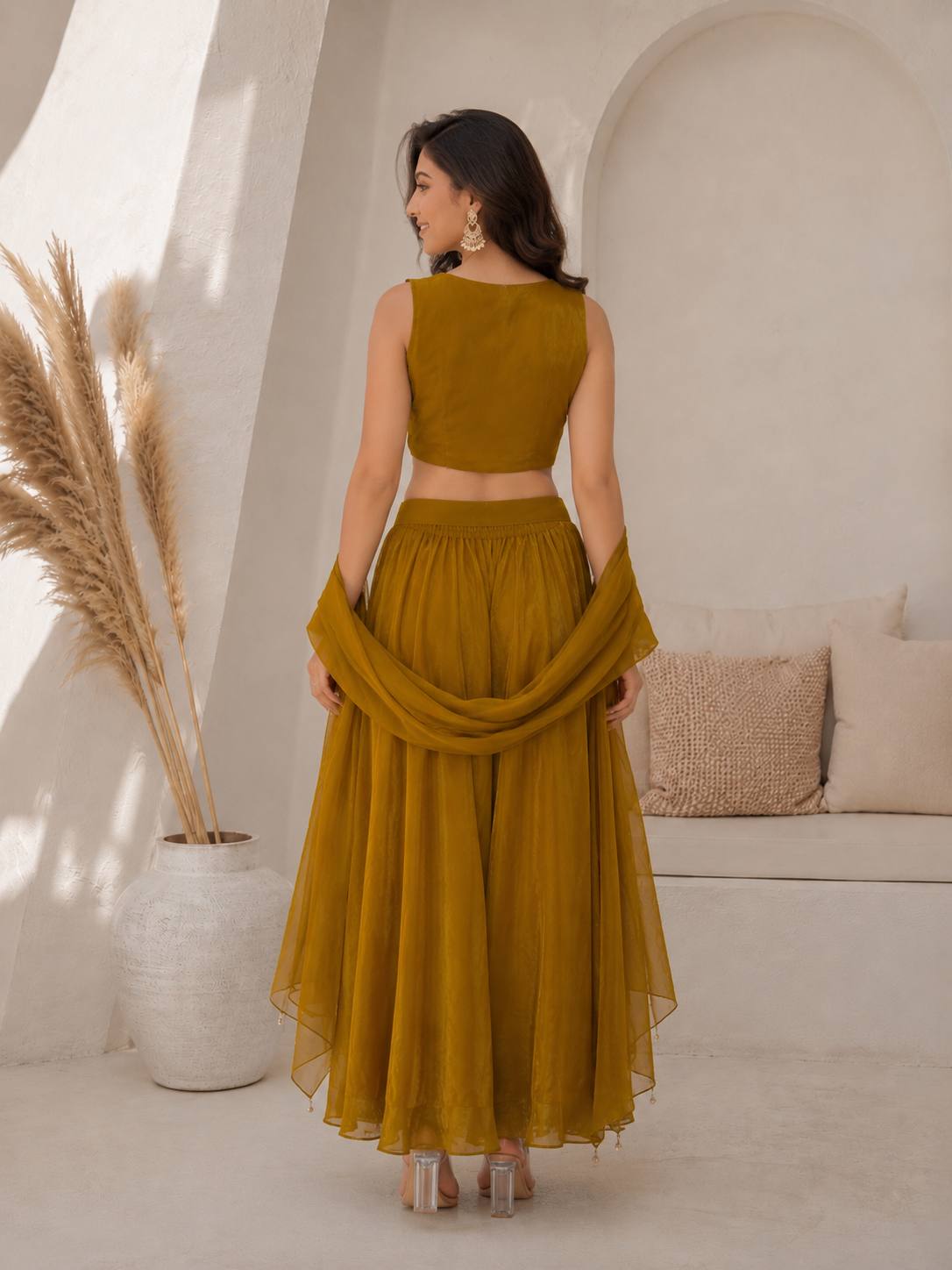 Rich Viscose Satin With Intricate Beads Work & fine Hand Work Embroidery - Image 9