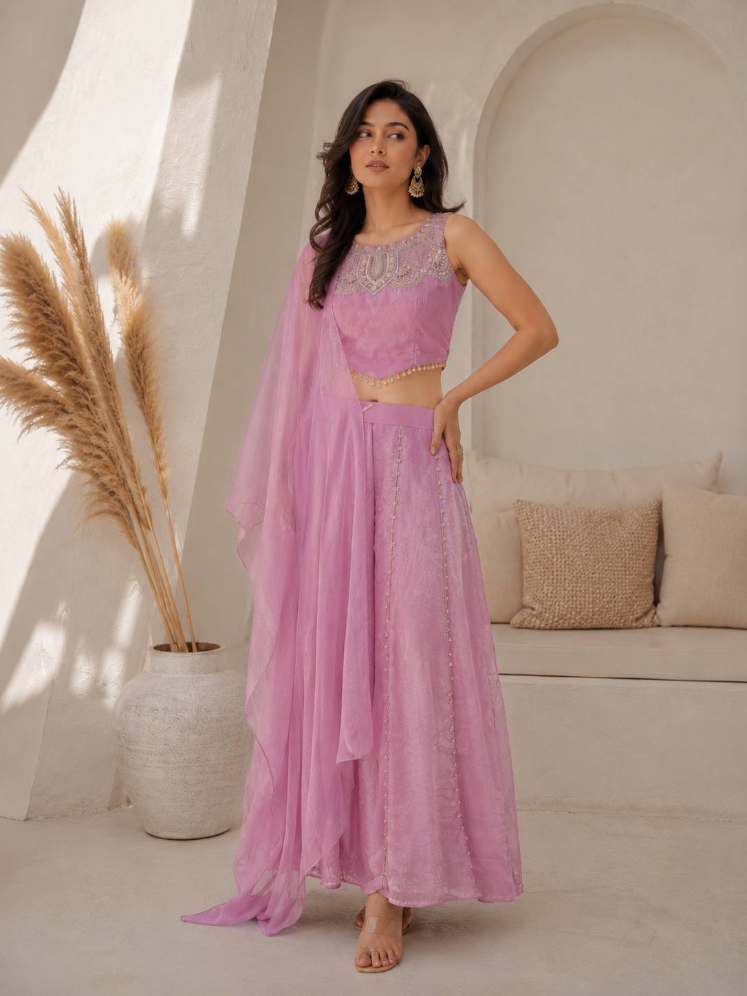 Rich Viscose Satin With Intricate Beads Work & fine Hand Work Embroidery - Image 2