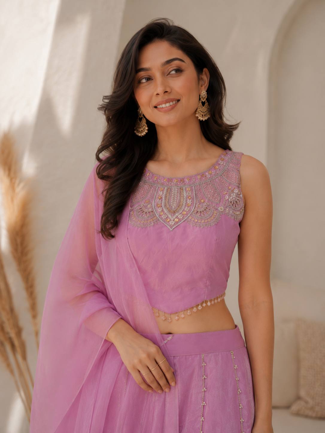 Rich Viscose Satin With Intricate Beads Work & fine Hand Work Embroidery - Image 4