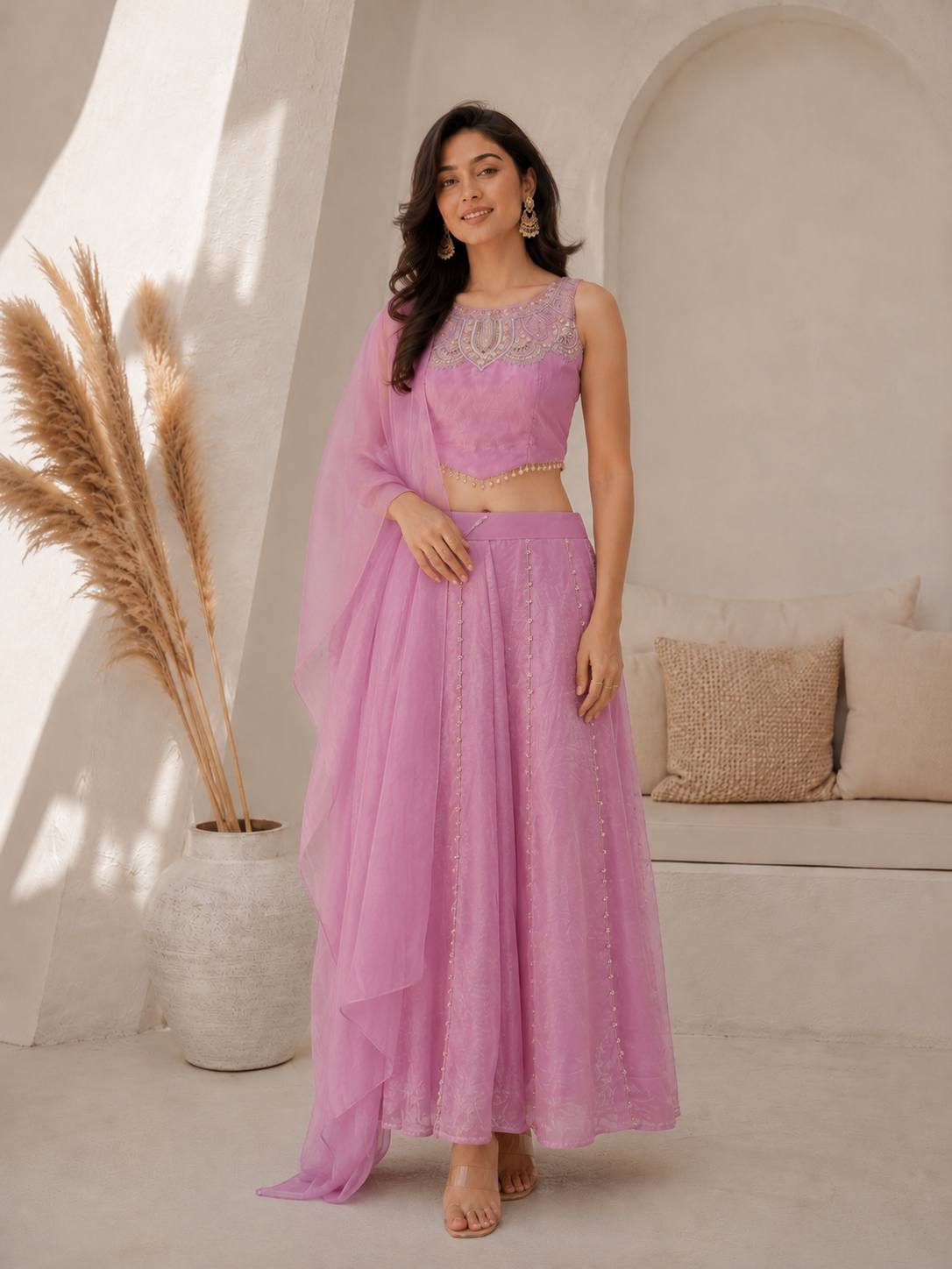Rich Viscose Satin With Intricate Beads Work & fine Hand Work Embroidery