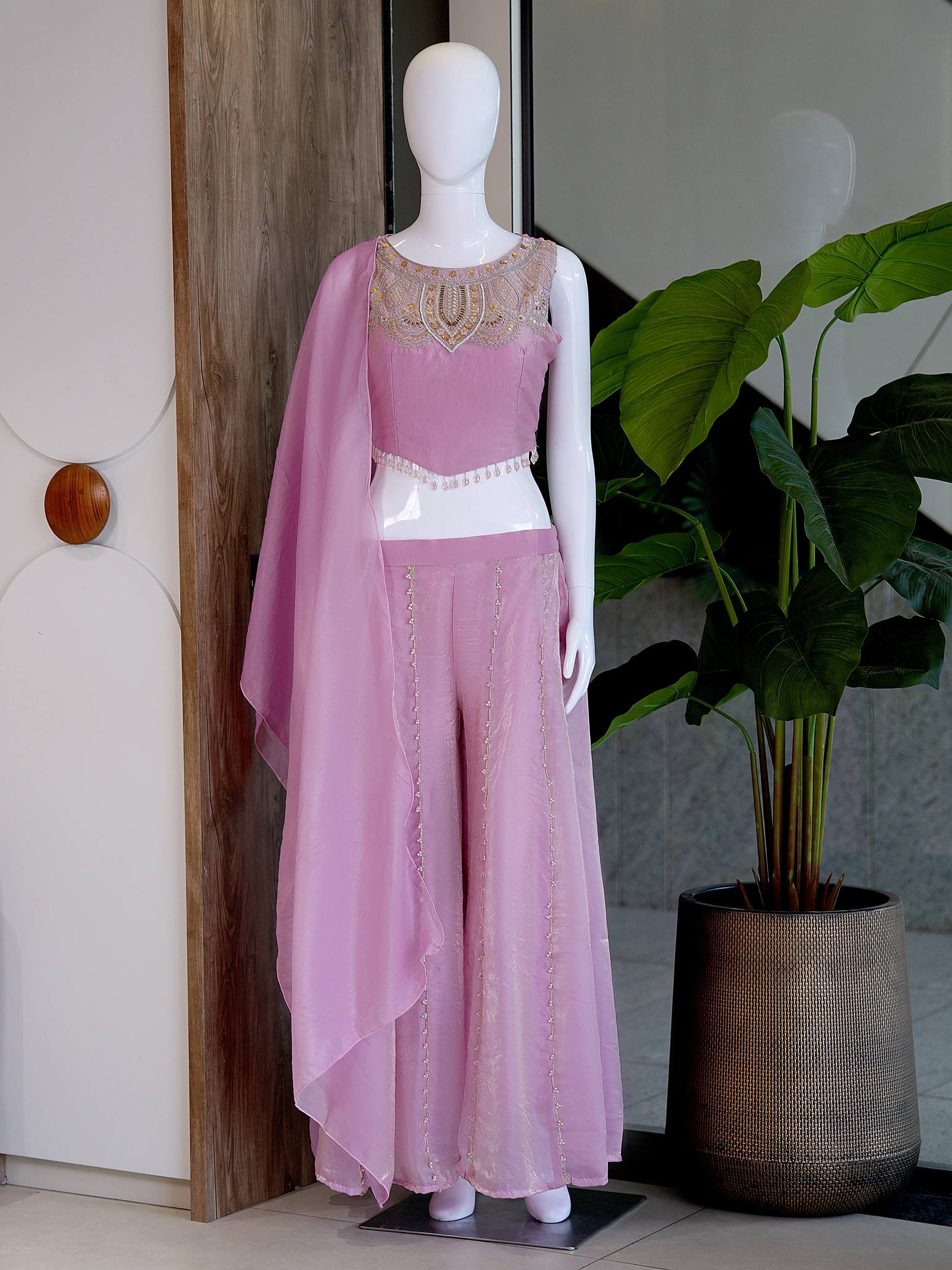 Rich Viscose Satin With Intricate Beads Work & fine Hand Work Embroidery - Image 5