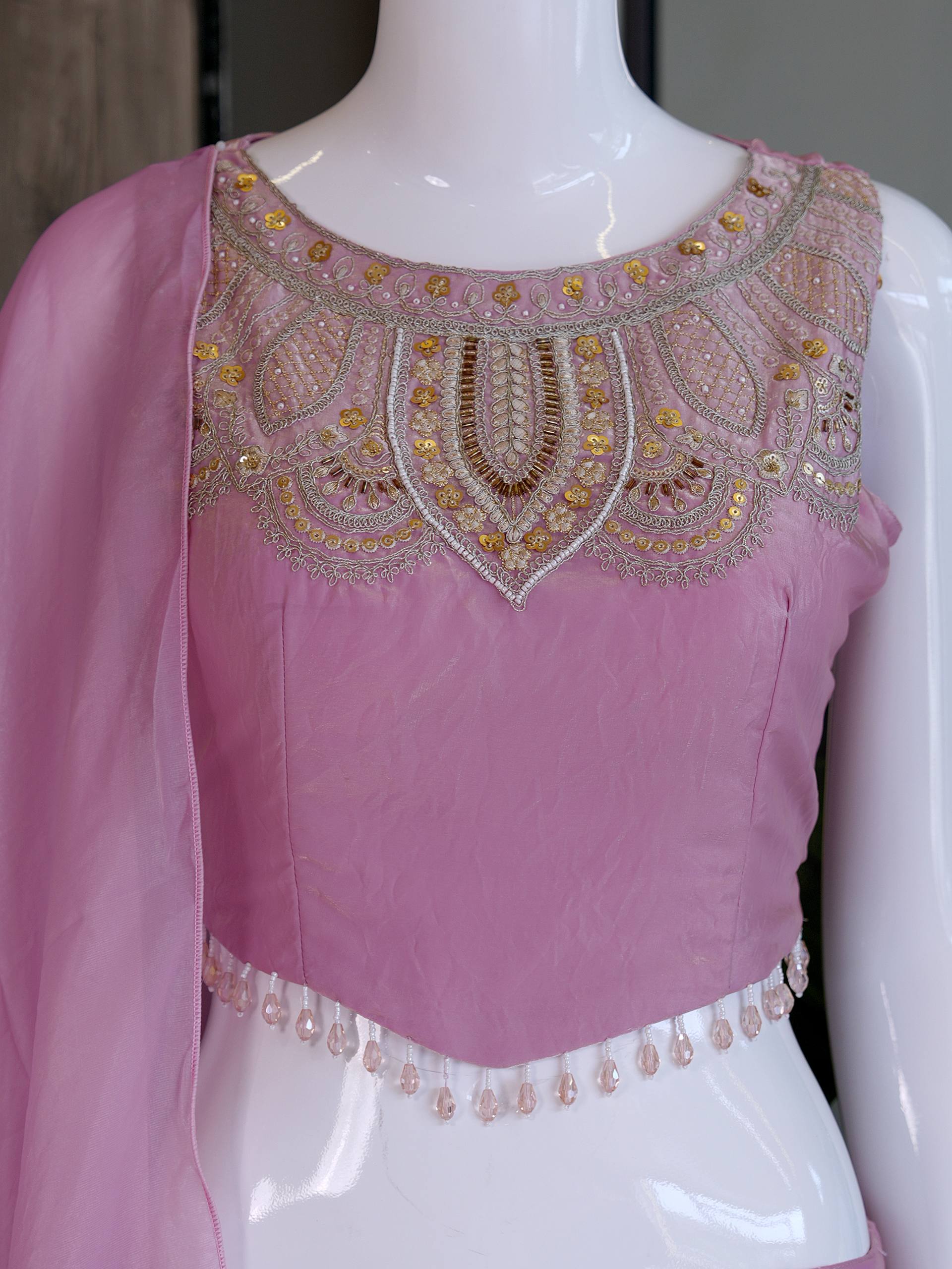 Rich Viscose Satin With Intricate Beads Work & fine Hand Work Embroidery - Image 6