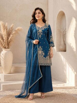 ZAZU SILK WITH EMBROIDERY SEQUENCE WORK FOR WOMEN
