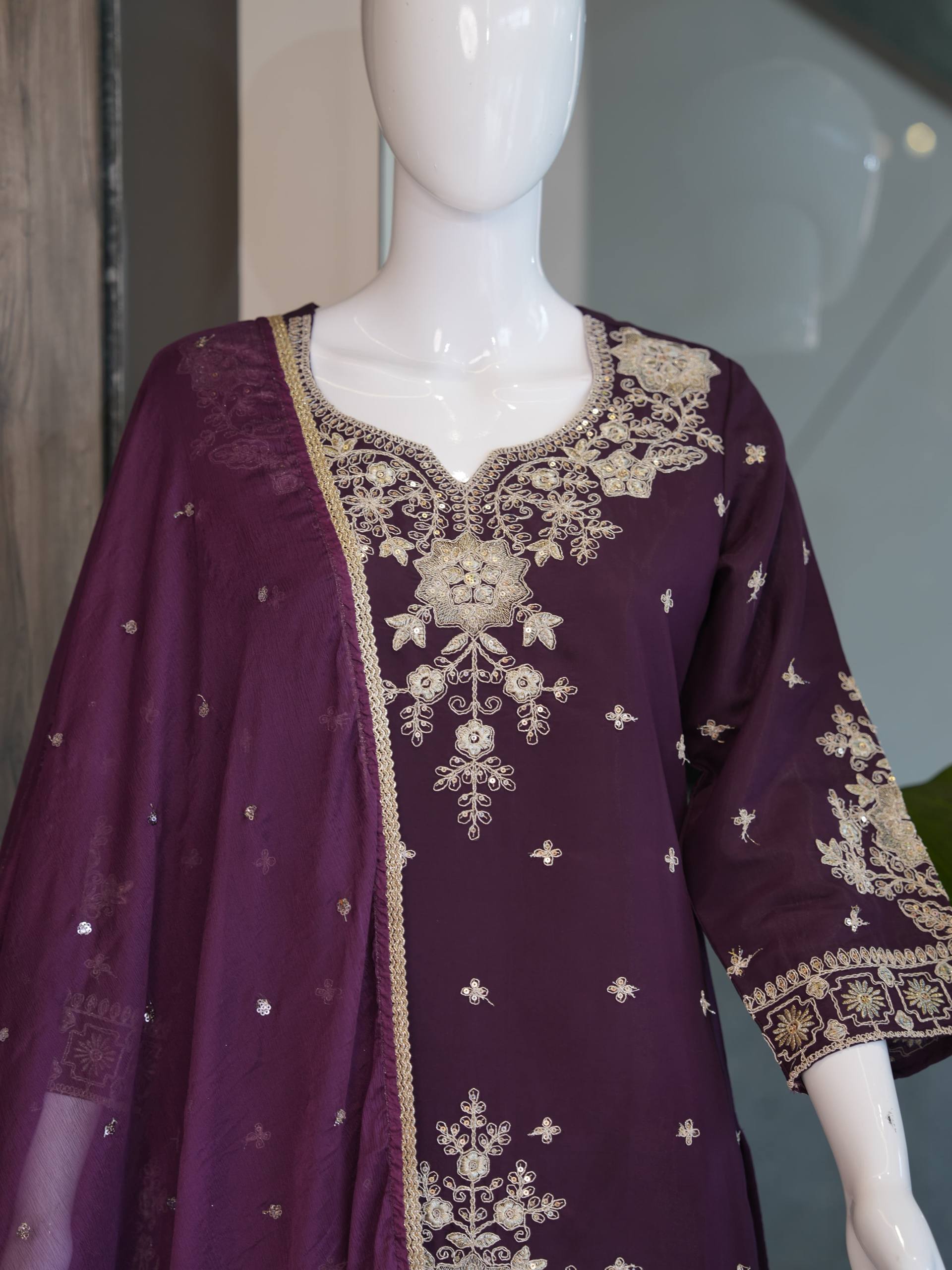 ZAZU SILK WITH EMBROIDERY SEQUENCE WORK FOR WOMEN - Image 13